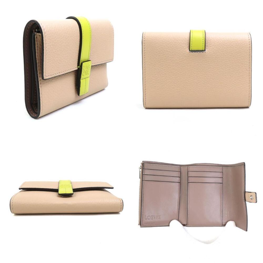Loewe Tri Beige Cream Yellow Wallet Leather fold x Cream Yellow